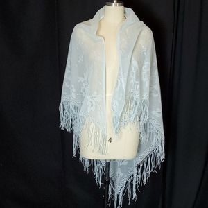 Pale Blue lace fringed shawl wrap